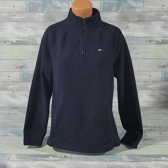 Navy Tommy Hilfiger Half-Zip Fleece Jacket sz Medium - Picture 1 of 3